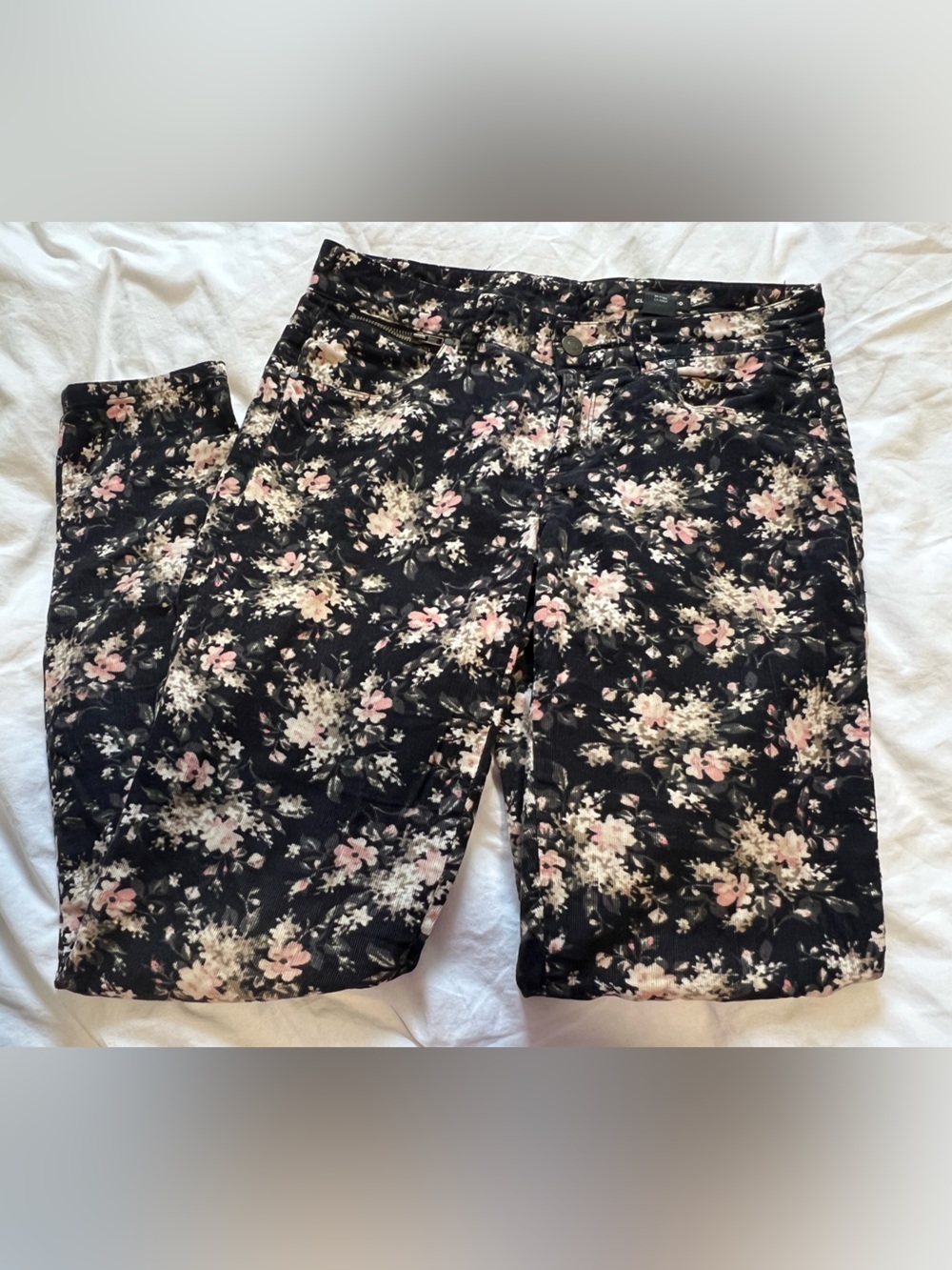 Club Monaco Black Skinny Jeans with Pink and Cream Floral Print